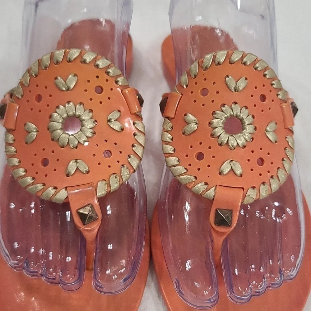 Jack Rogers Womens‎ Sandals Orange/Gold Slip-ons Size 5 GUC